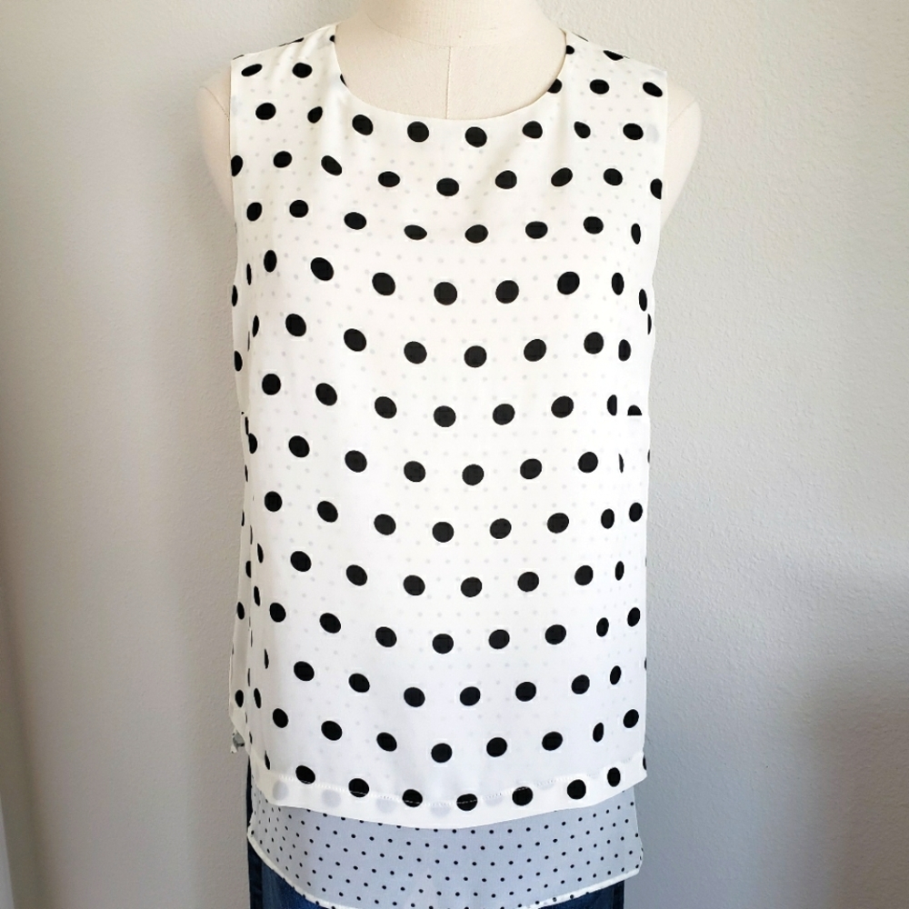 ROSE + OLIVE Sleeveless Black & Cream Polka Dot Layered Blouse—NWT—M - Picture 4 of 12